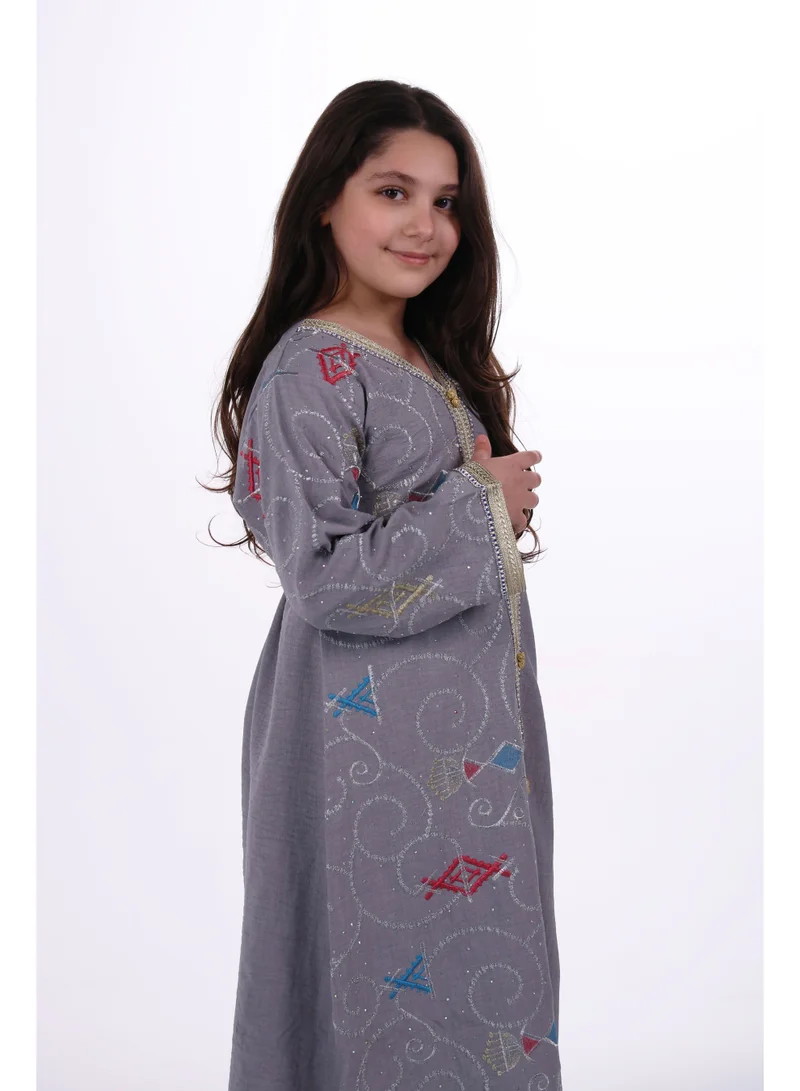 AL BENT AL SHARQIEH grey Mom & Daughter Embroidred jalabiya dress for Women | Best Price UAE